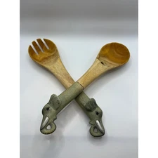 Wooden Salad Servers Elephant Handles Hand Carved Kitchen Utensils Set