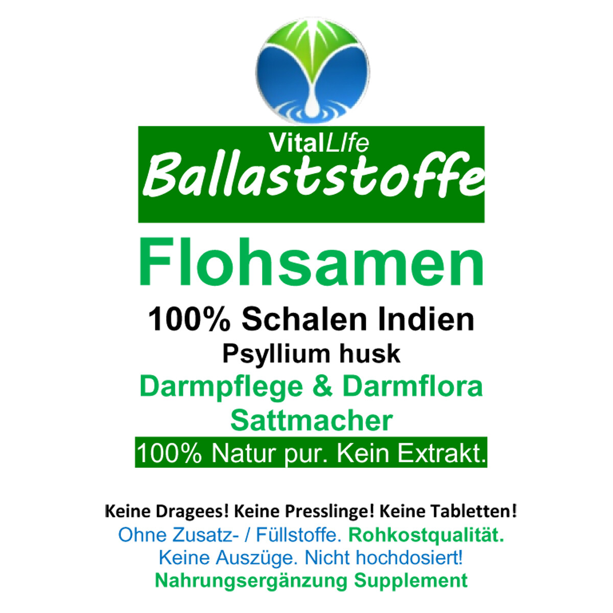 BALLASTSTOFFE Flohsamenschalen PUR gemahlen Indien 360 Pulver Kapseln