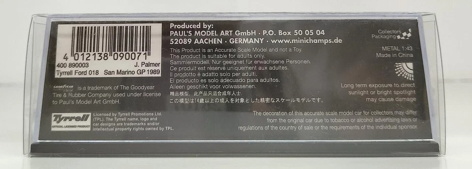  MINICHAMPS Minicar 1/43 TYRRELL FORD 018 1989 Used - Image 3 of 4