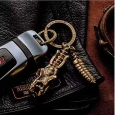 Pure Copper Antique Snake Skull, Rattlesnake Tail Keychain, Retro Pendant