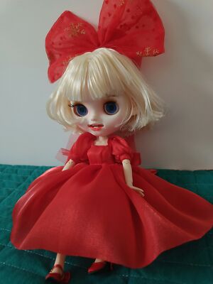 12'' Blythe doll Nude joint body short blond hair eyebrows Lip smiley with teeth