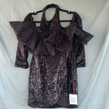 NWOT ASOS LUXE halterneck wire lace shoulder mini dress in black sequin, 4