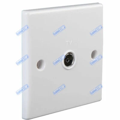 CABLESTOP WHITE COAX FEMALE SOCKET TV CABLE AERIAL FACE WALL PLATE CURVED EDGE