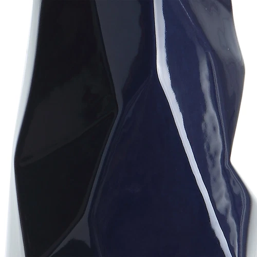 Abstract Faceted Gloss Navy Blue Ceramic Table Lamp 31 in Geometric Crinkle Luxe - Picture 7 of 9
