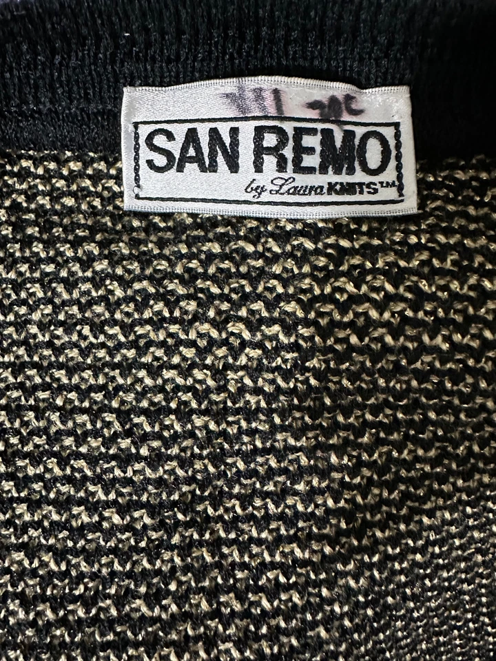 Cárdigan Suéter Vintage SAN REMO Tejido Negro Dorado L/XL Foto 3 de 3