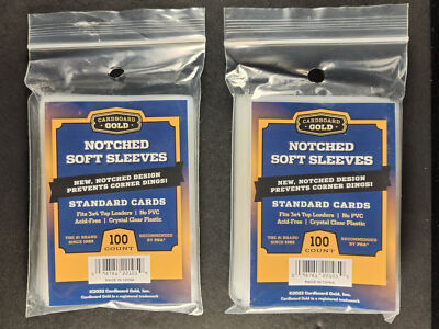 #ad #ad 2 Packs 200 Cardboard Gold Notched Soft Penny Sleeves Regular Card Easy Glide $7.99