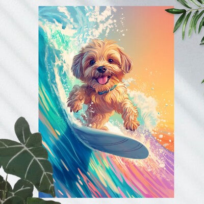 Shih Tzu Hund beim Surfen Poster Schöne Wanddeko Dekoration