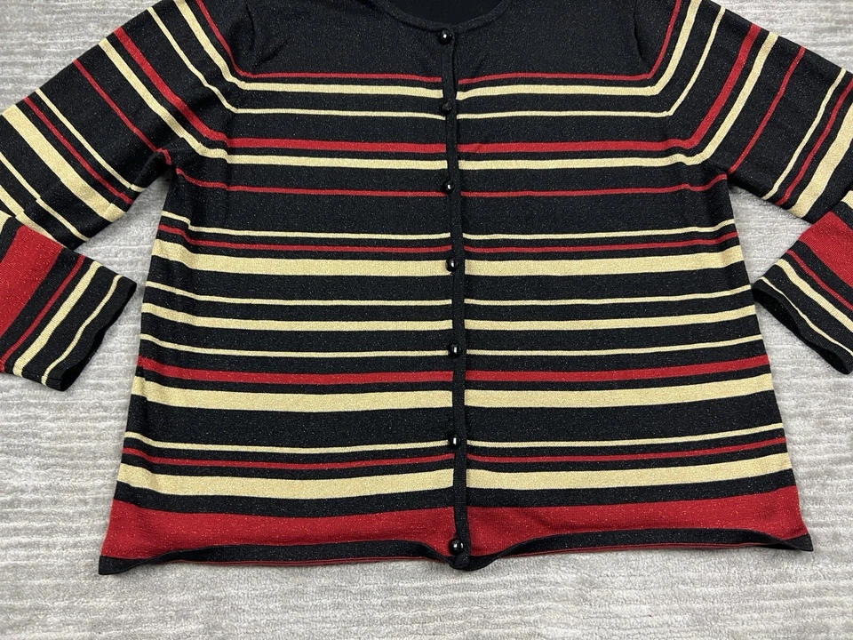 Suéter Alfred Dunner Mujer XL Multicolor Rayas Mezcla Seda Cárdigan Metálico Foto 3 de 4
