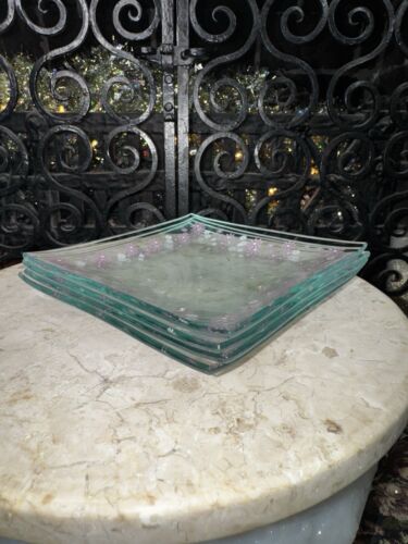 VINTAGE Pampered Chef Glass Plates 6" Square DAISY #2818 Pink White Floral 4-Pc - Picture 5 of 20