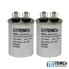 TEMCo 5 uf/MFD 370-440 VAC volts Round Run Capacitor 50/60 Hz -Lot-2