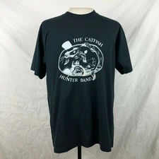 Vintage 80s The Catfish Hunter Band T-Shirt XL Black VTG Band Rock Tee 