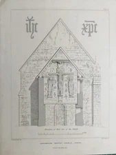 1844 Antique Print; Headbourne Worthy Church, Hampshire after O.B. Carter