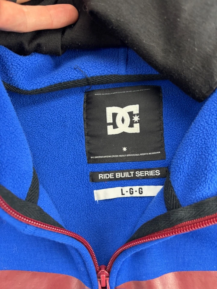 DC Snowboarding Ride Built Hoodie Men's L Blue Red Full Zip Fleece Neck Gaiter - Image 3 of 4