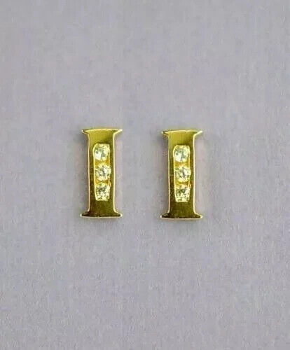 Solid 14k Yellow Gold Initial Letters Stud Earrings w/ Sparkling White CZ Stones - Picture 10 of 27