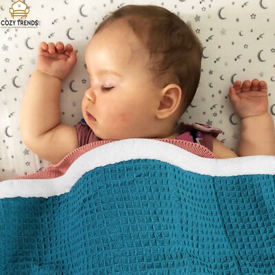 Luxurious Cotton Baby Blanket Waffle Weave with Sherpa Backing Soft Cozy  30x40''