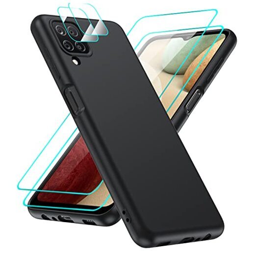 for Samsung A12 Case, Galaxy A12 Case with [2 Pack] Tempered Glass Black
