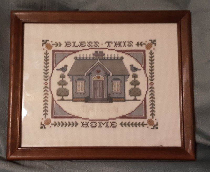 Framed Finished Cross Stitch Bless This Home