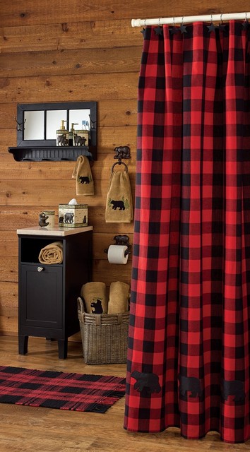 Shower Curtain Buffalo Check Red Black Plaid Rustic Bathroom Decor Cabin New Ebay
