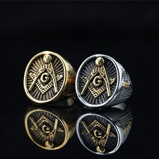 Vintage Masonic Symbol Signet Ring Stainless Steel Men's Freemason Biker Ring
