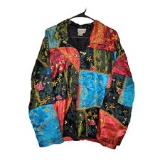 Coldwater Creek Oriental Embroidered Patchwork LS Button Up Jacket Women's Large
