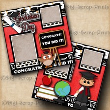 GRADUATION BOY 2 premade scrapbook pages paper piecing layout school DIGISCRAP