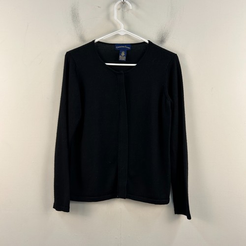 Charter Club Womens Small Sweater Cardigan Black Wool Button Knit Long Sleeve