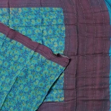Namaste Vintage Blue Sarees 100% Pure Silk Floral Printed Sari 5YD Craft Fabric