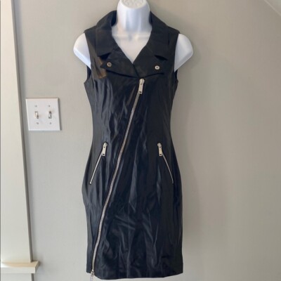 Fiorucci Chic Black Faux Leather Sleeveless Moto Dress with Zipper size 6  NWT | eBay