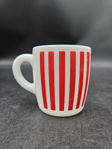 Vintage Hazel Atlas Red Candy Stripe White Milk Glass Coffee Cup Mug