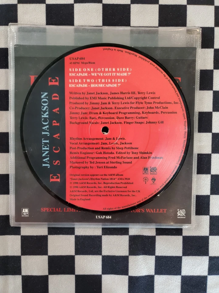 Escapade 7" by Janet Jackson vinyl picture disc limited 1990 UK import VG+ - Image 4 of 4