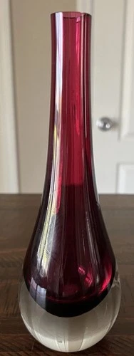 Beautiful MCM Vintage Murano Cranberry Glass Stick Vase Vintage  9" Cranberry