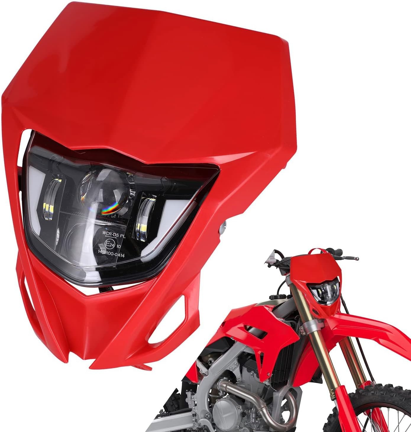 AnXin Dirt Bike Headlight LED Head Light Kit with Optical Lens Universal Red