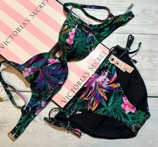 Victoria's Secret Swim Twist Removable Push-Up Double Side Tie Cheeky Set Floral