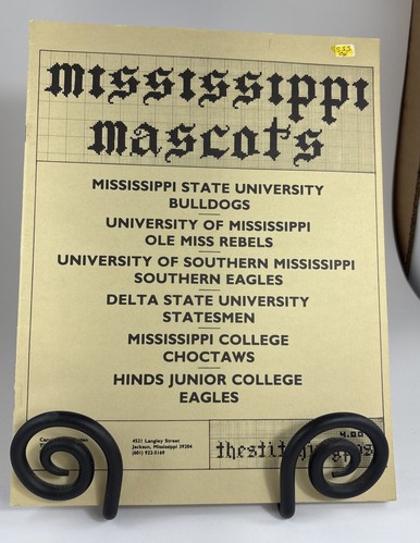 Mississippi Maskottchen Vintage Kreuzstich Handarbeit 1981 - Miss State, Ole Miss, USM