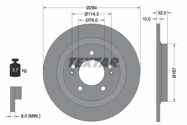 Lot de 2 disques de frein Textar 92333303 pour Hyundai 58411L1000 arrière en acier carbone
