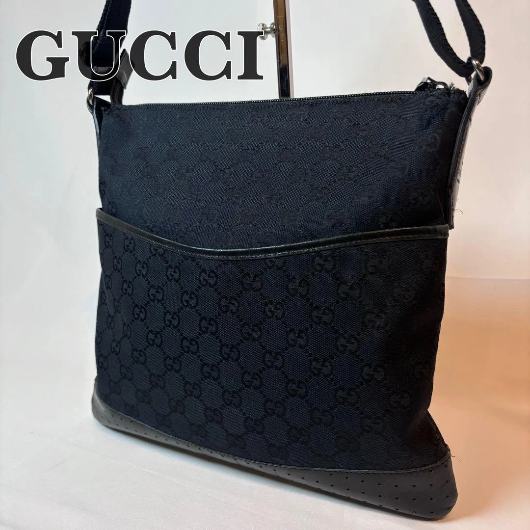 Gucci Sac à Bandoulière Gg Toile Cuir Noir Designer Bandoulière Sac à Main Tous les Jours
