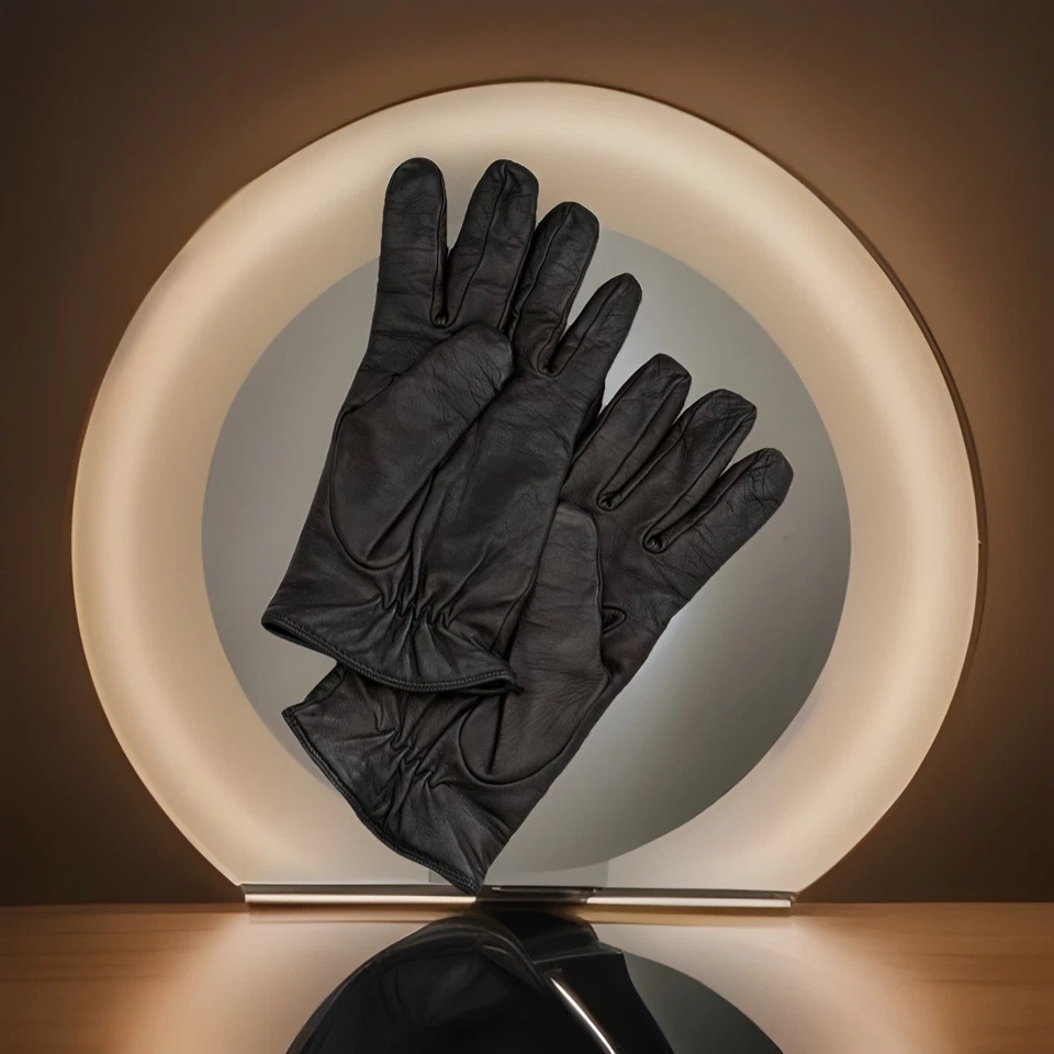 Emporio Armani, Guantes de Cuero Negro con Forro de Lana Negro Talla L Foto 2 de 4