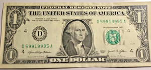 2021  $1 Bill Printing Ink Error. Ink transfer on Washington face most visible.