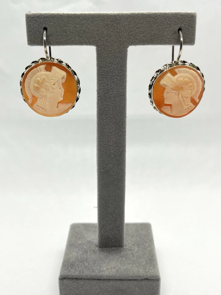 Orecchini in Argento 925 con  Cammei Corniola 20mm Tondi - Atena - Immagine 2 di 4