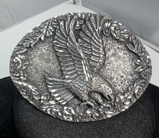 VTG 1993 EGE Diamond Cut Eagle Belt Buckle Etched Pewter USA