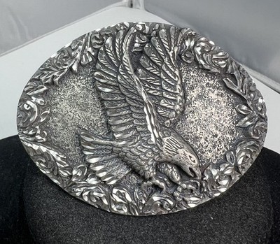 VTG 1993 EGE Diamond Cut Eagle Belt Buckle Etched Pewter USA