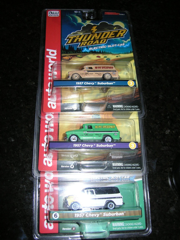 Lot of 3 AUTO WORLD HO SLOT Car 1957 Chevy Suburban Thunder Road Cars N Coffee
