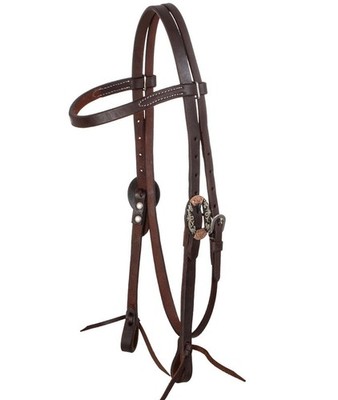 Testiera western in cuoio fantasia tedesca con fibbie in inox decorate Lakota 