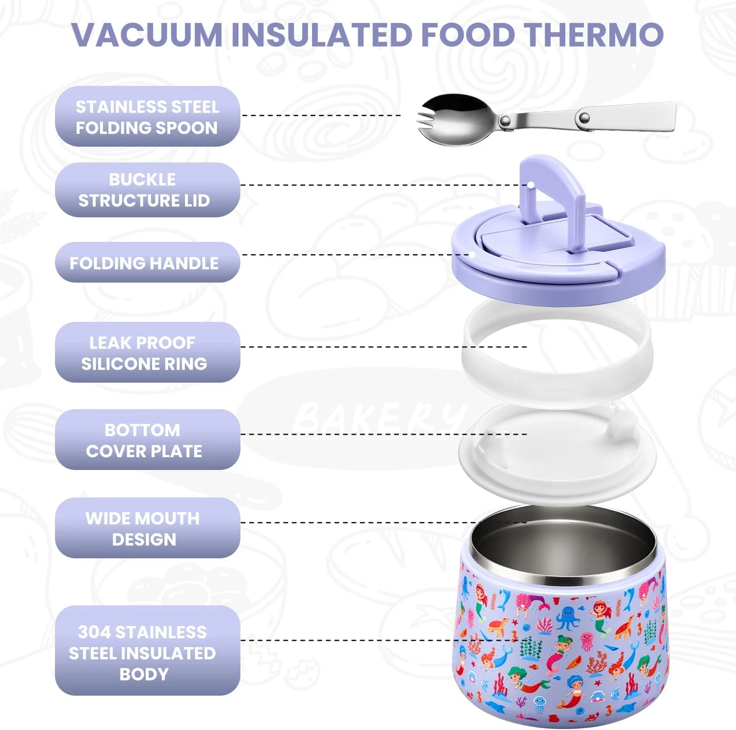 Soup Thermo Hot Food Kids 14Oz Lunch Containers Buckle Lid Wide Mouth Hot Food