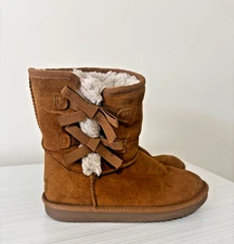 Koolaburra By UGG Women's US 4 Victoria Short Chestnut Faux Fur Boots Bows Warm