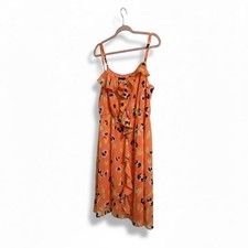 Lane Bryant Plus Size Orange Floral Ruffle Front Sleeveless Chiffon Sundress
