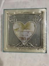 Image of Happy 25th Anniversary Sliver Photo Frame Heart Picture 10cm X 10cm Brand New