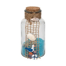 Beachcombers B22406 Glass Bottle with Rope and Teal Sand and Shells, 6.3-inch