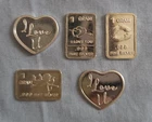 1gm .999 Fine Silver 💕 Valentine’s Day Bars  Hearts, Lips, I Love You and Cupid
