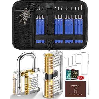 Lockpicking Set 25 Stück, Transparent Schlösser, Tasche, Profi Anfänger